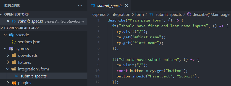 React app with Cypress test