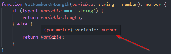 TypeScript types narrowing figures out the type of variable is "number"